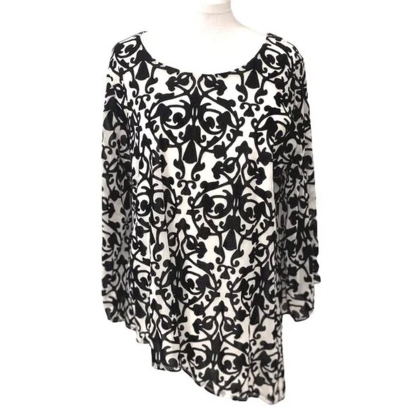 Alfani asymmetrical flocked flared sleeve damask pattern tunic. Women's XL - Picture 1 of 8